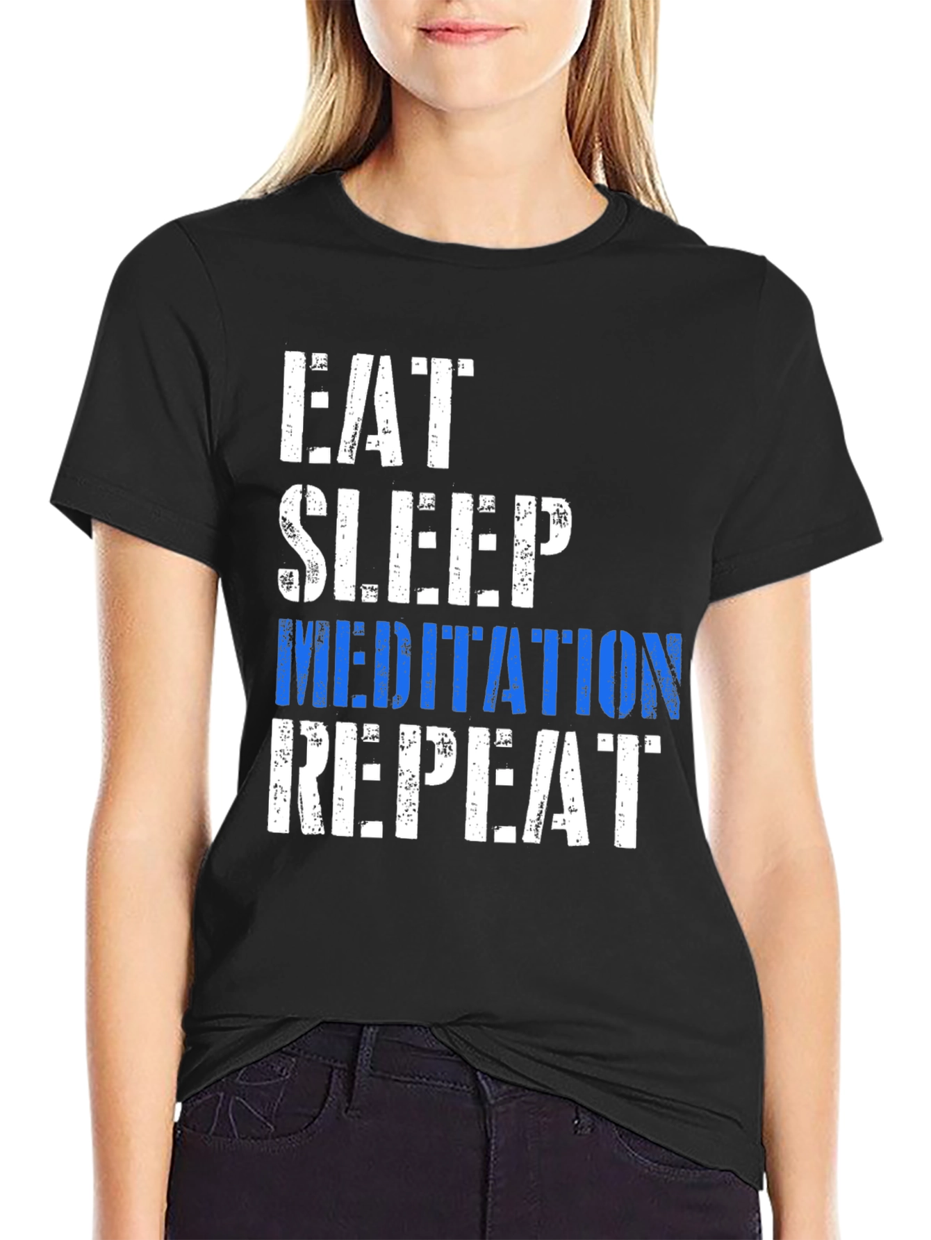 Eat Sleep Meditation Repeat Graphic T-Shirt
