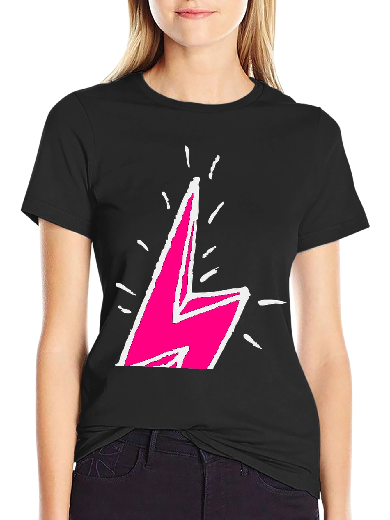 Lightning Bolt Graphic Tee - Bold Pink Design