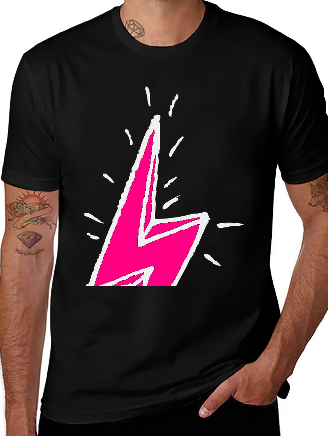 Lightning Bolt Graphic Tee - Bold Pink Design