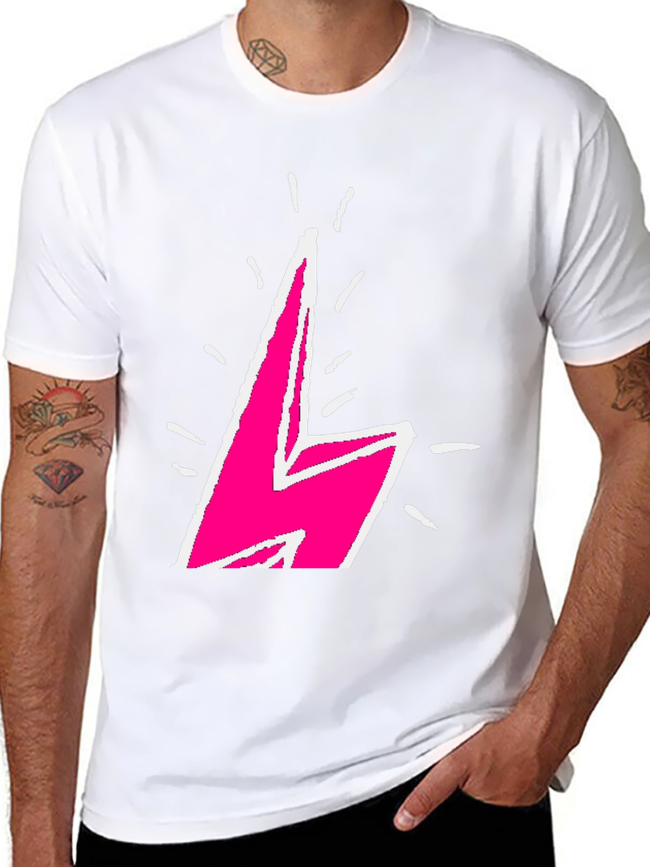 Lightning Bolt Graphic Tee - Bold Pink Design