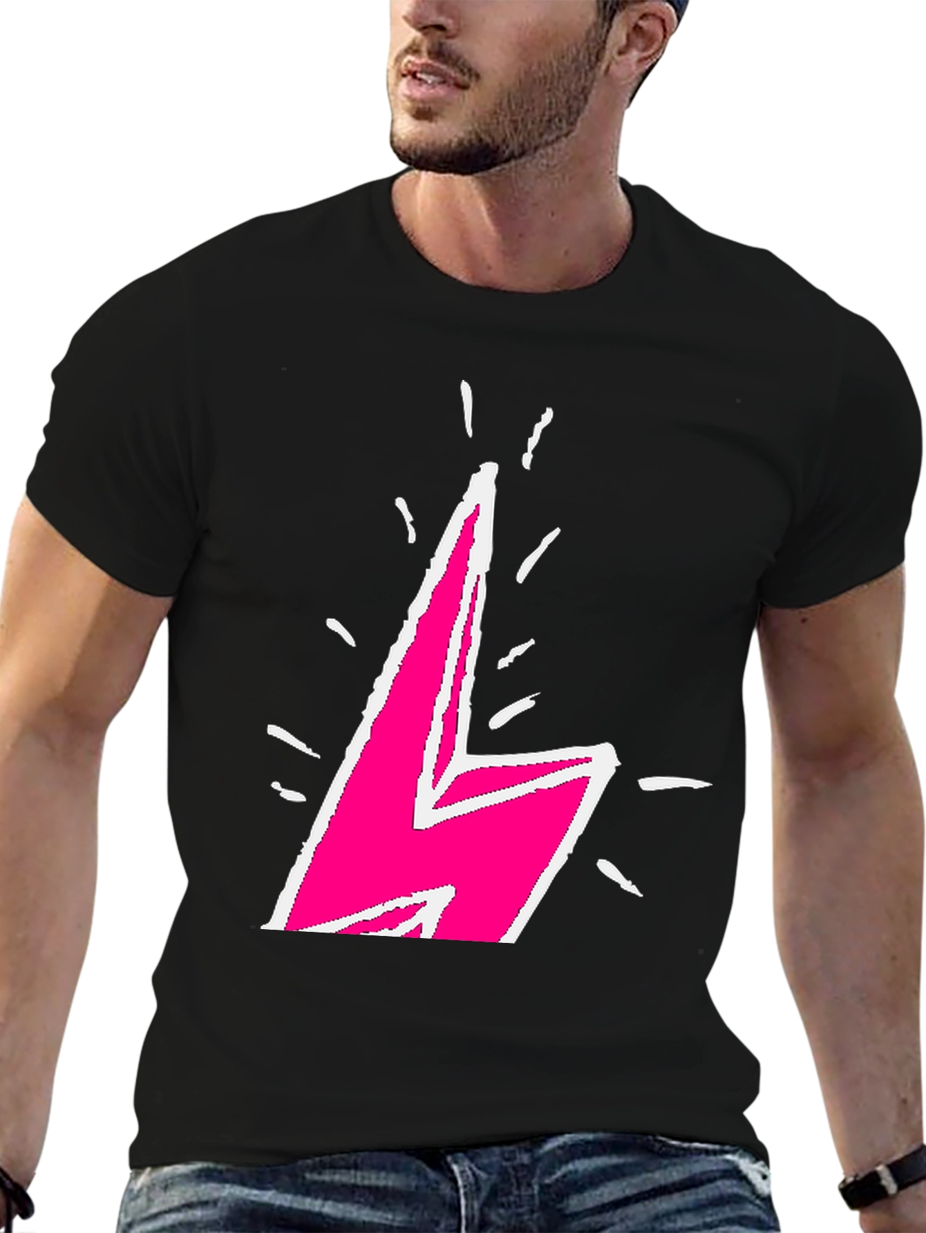 Lightning Bolt Graphic Tee - Bold Pink Design