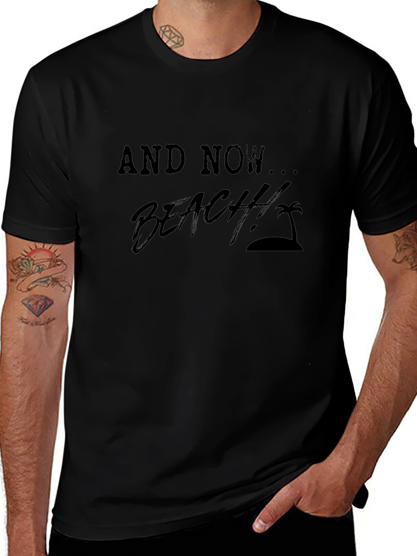 And Now... Beach! Mens Black Graphic T-Shirt