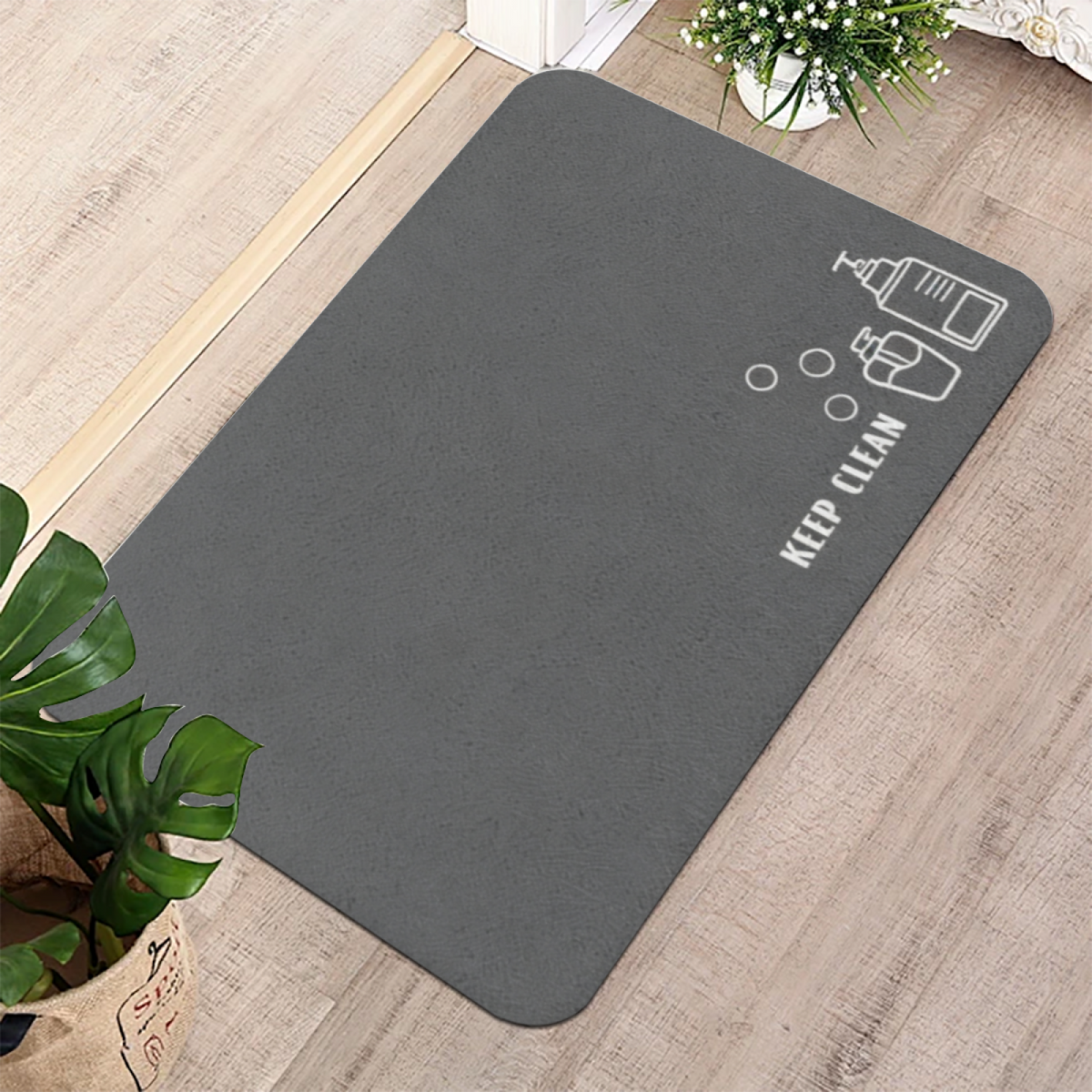 Keep Clean Bathroom Slogan Graphic Diatomite Bath Mat