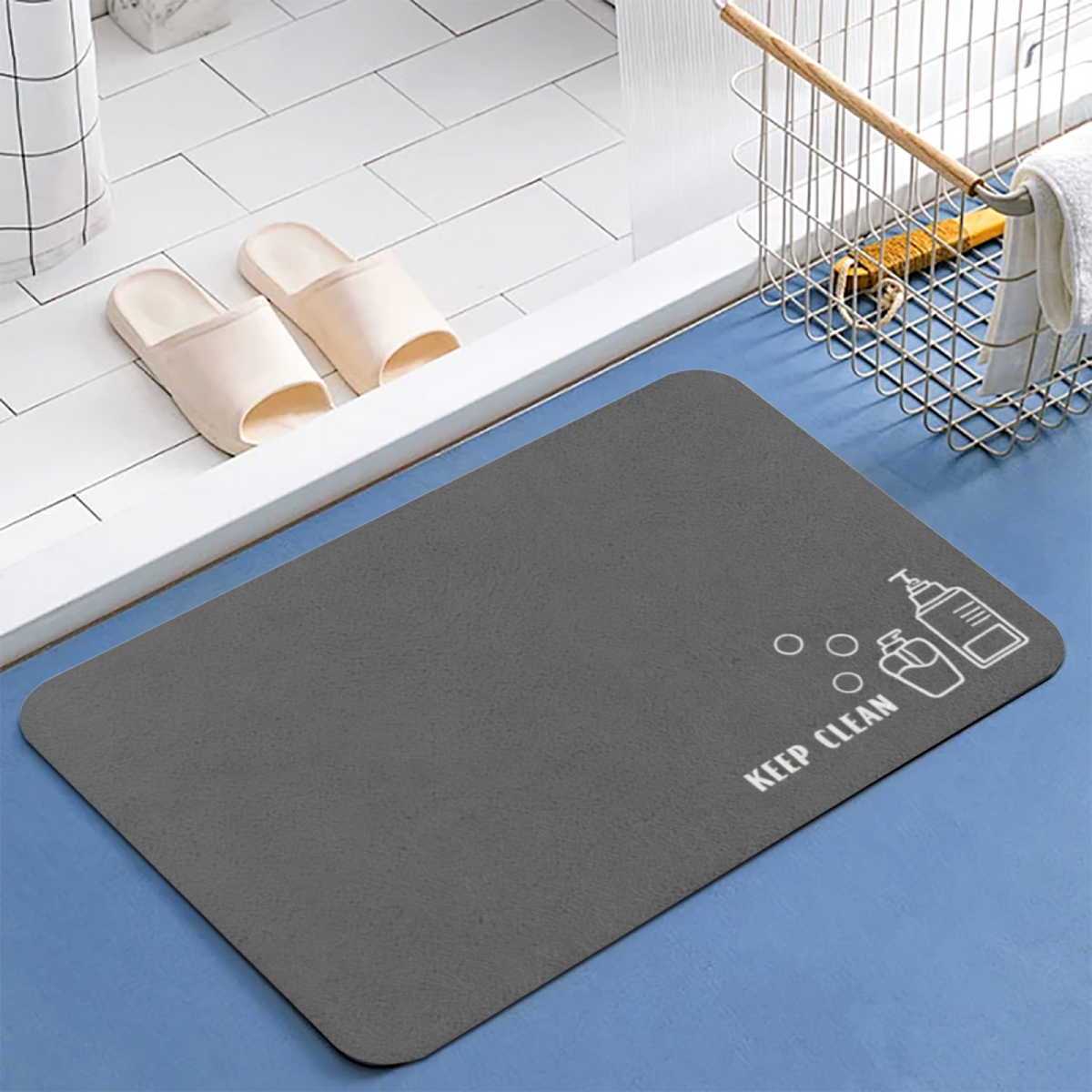 Keep Clean Bathroom Slogan Graphic Diatomite Bath Mat