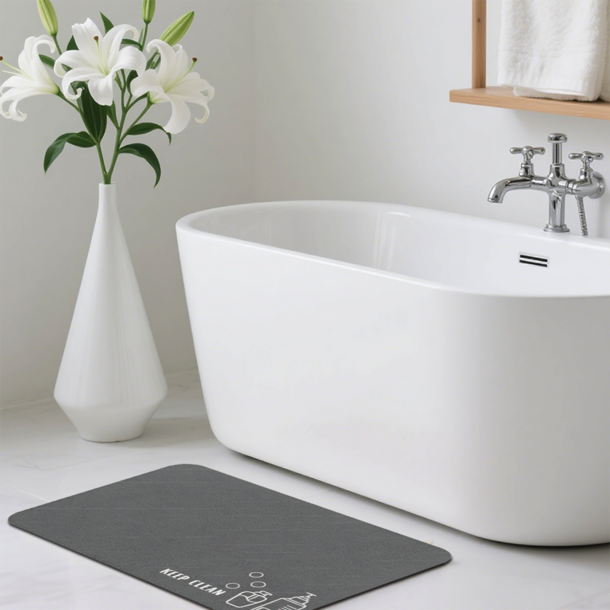 Keep Clean Bathroom Slogan Graphic Diatomite Bath Mat
