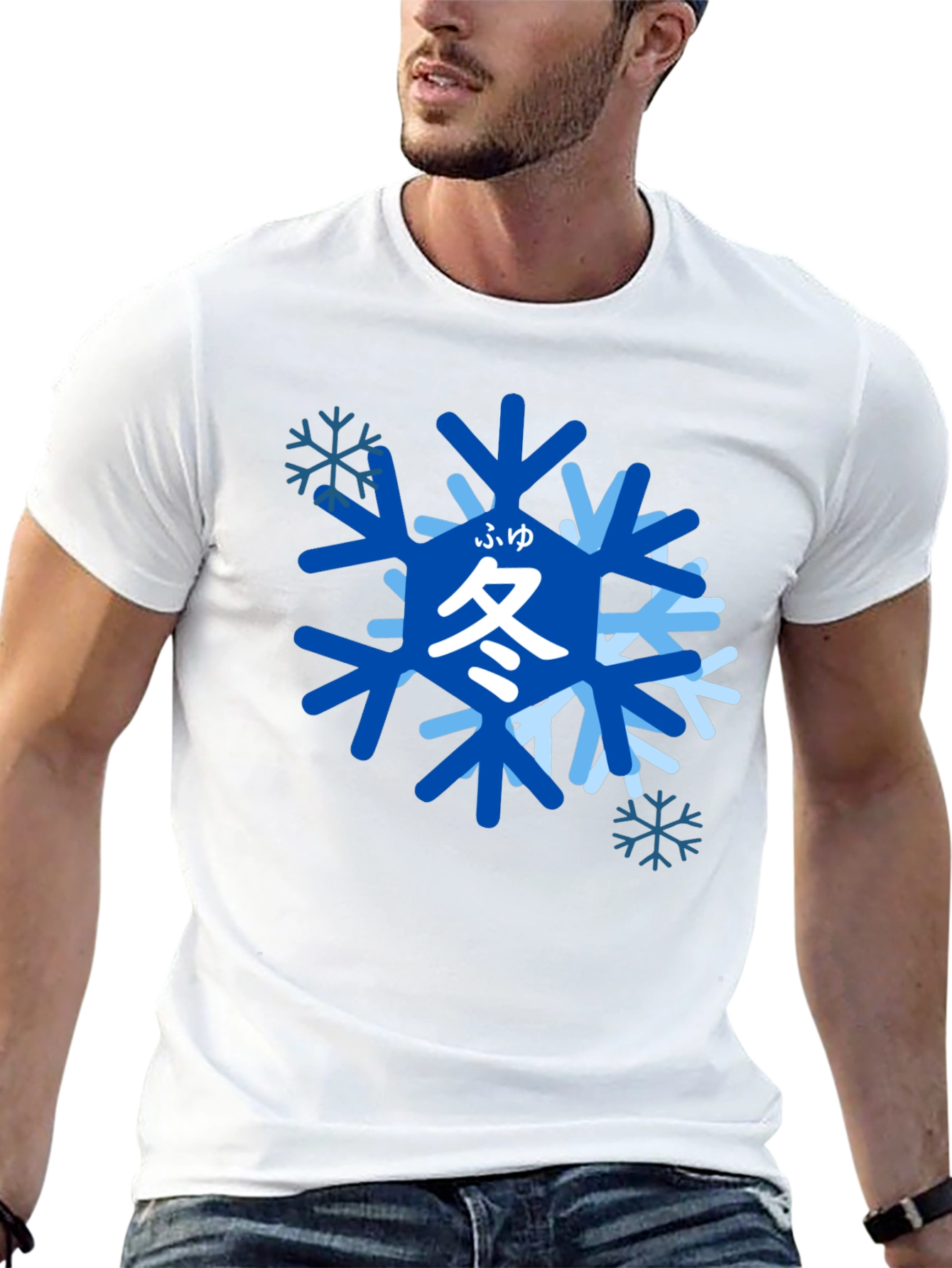 Winter Snowflake Graphic T-Shirt - Japanese Kanji