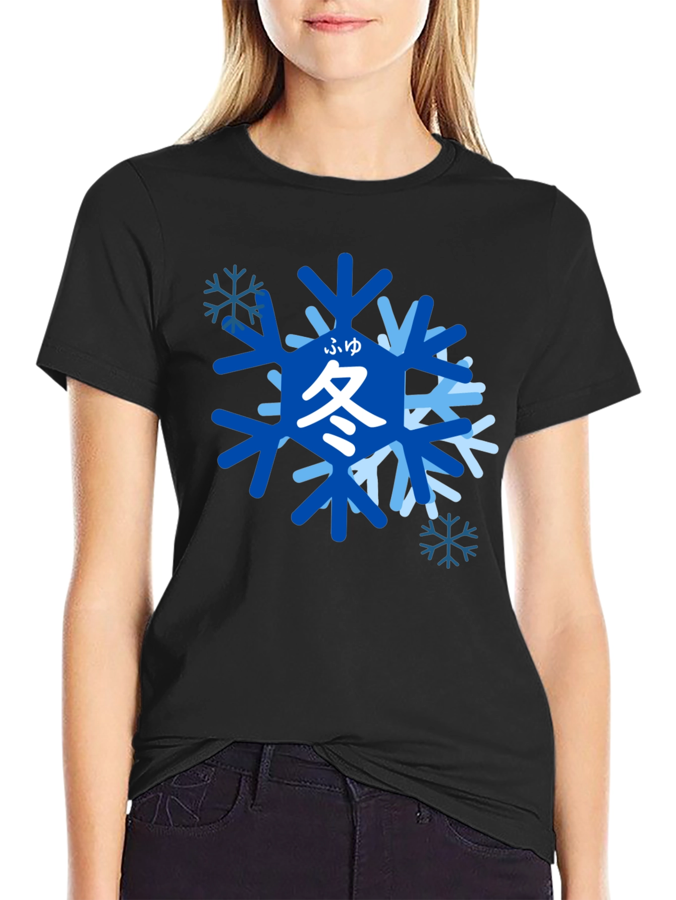 Winter Snowflake Graphic T-Shirt - Japanese Kanji
