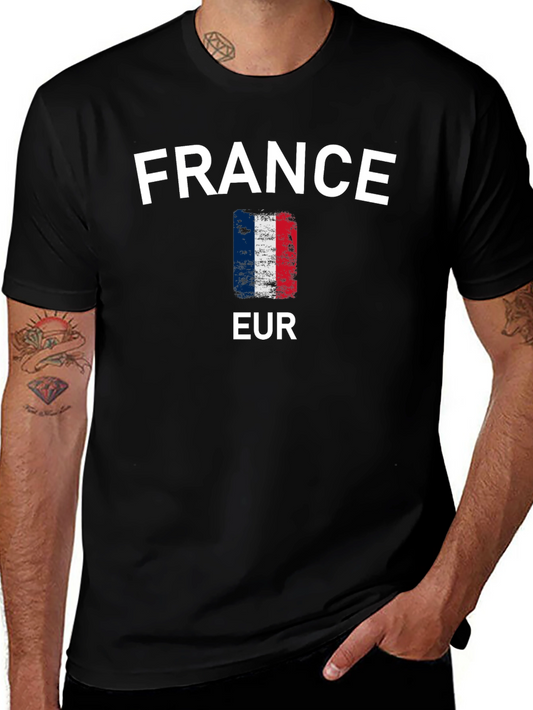 France Flag T-Shirt - Black Cotton Tee