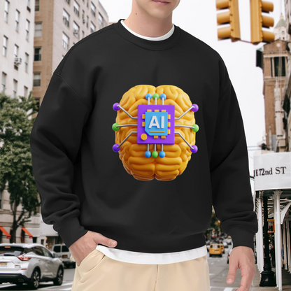 AI Brain Chip Sweatshirt - 3D Artificial Intelligence Brain Crewneck, Tech Machine Learning Pullover, Futuristic Computer Science Sweatshirt, Programmer Nerd Gift Top