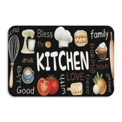 Hand Drawn Kitchen Elements£üHand Drawn KITCHEN Theme Diatomite Mat, Oil?Resistant Absorbent Non?Slip Kitchen Entry Floor Rug