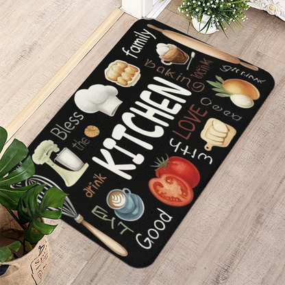 Hand Drawn Kitchen Elements£üHand Drawn KITCHEN Theme Diatomite Mat, Oil?Resistant Absorbent Non?Slip Kitchen Entry Floor Rug