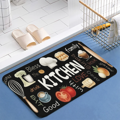 Hand Drawn Kitchen Elements£üHand Drawn KITCHEN Theme Diatomite Mat, Oil?Resistant Absorbent Non?Slip Kitchen Entry Floor Rug