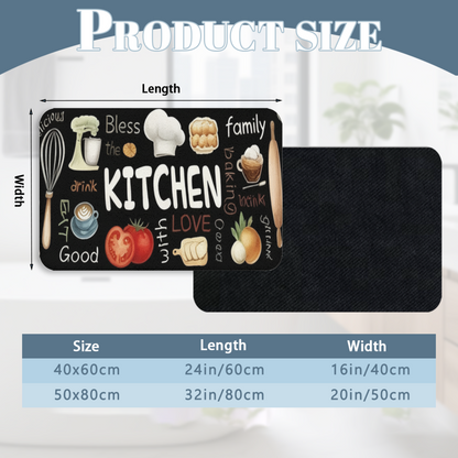 Hand Drawn Kitchen Elements£üHand Drawn KITCHEN Theme Diatomite Mat, Oil?Resistant Absorbent Non?Slip Kitchen Entry Floor Rug