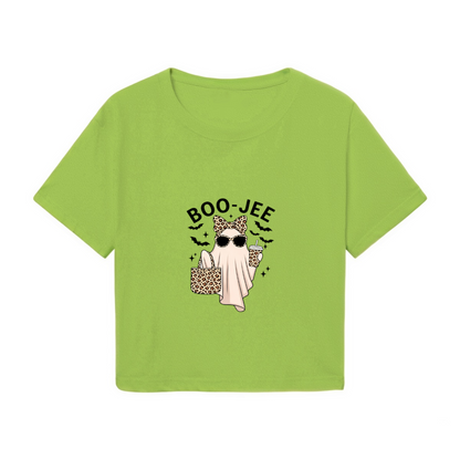 Boo?Jee Leopard Ghost Spooky Halloween Vibes Crop Top