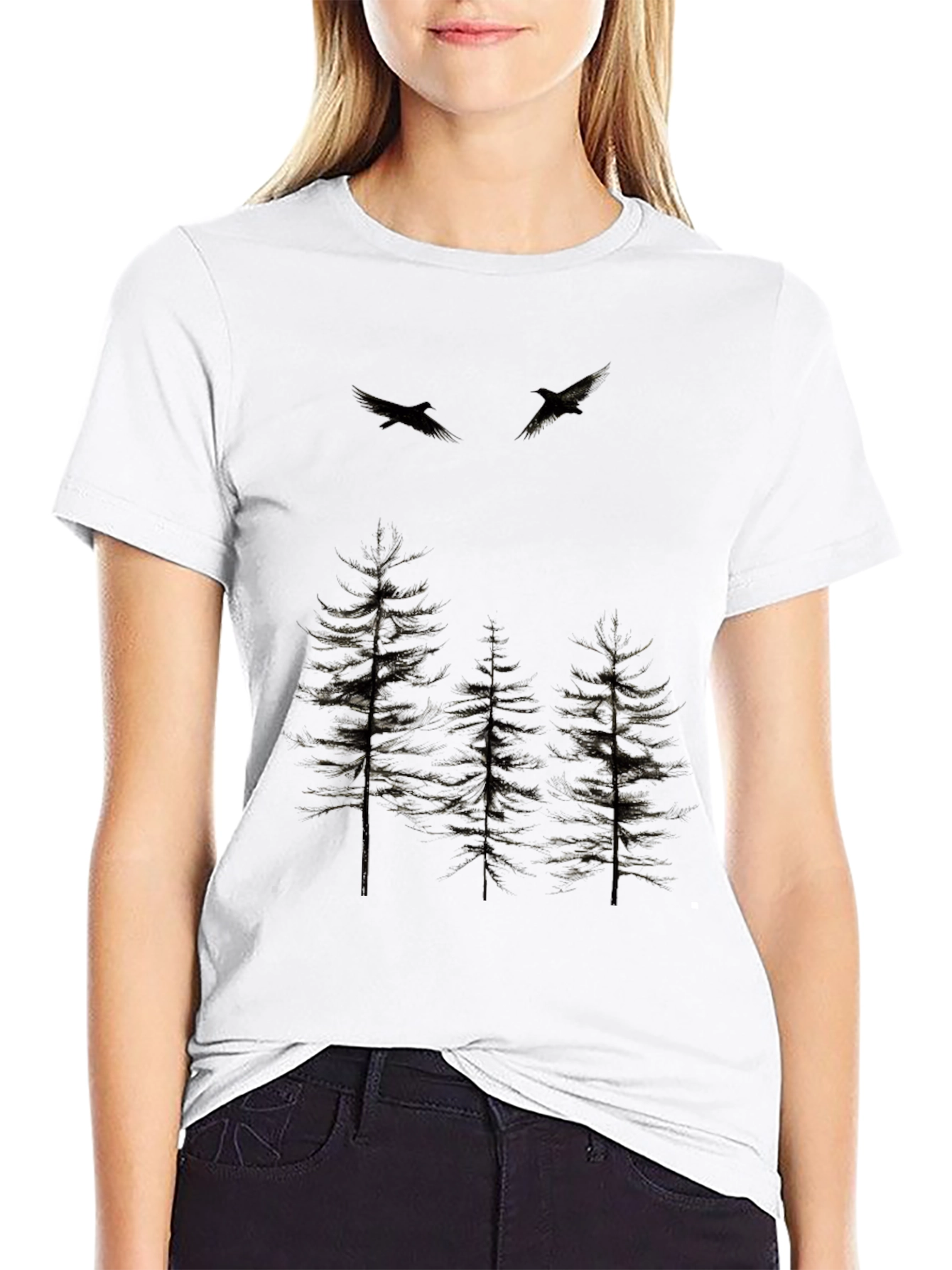 Mens Black Nature Print Crew Neck T-Shirt