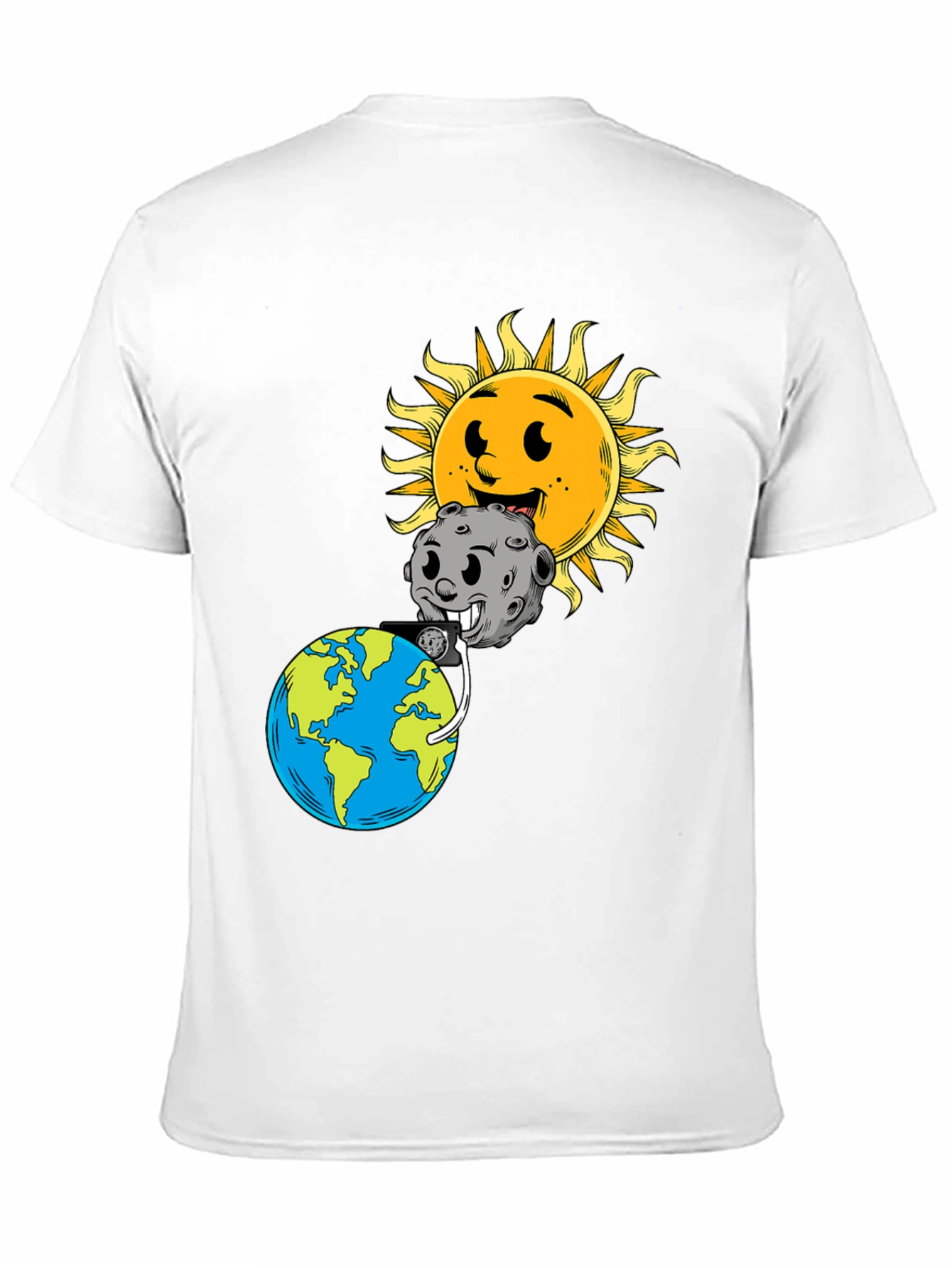 Cartoon Earth Moon & Sun Black Graphic Tee