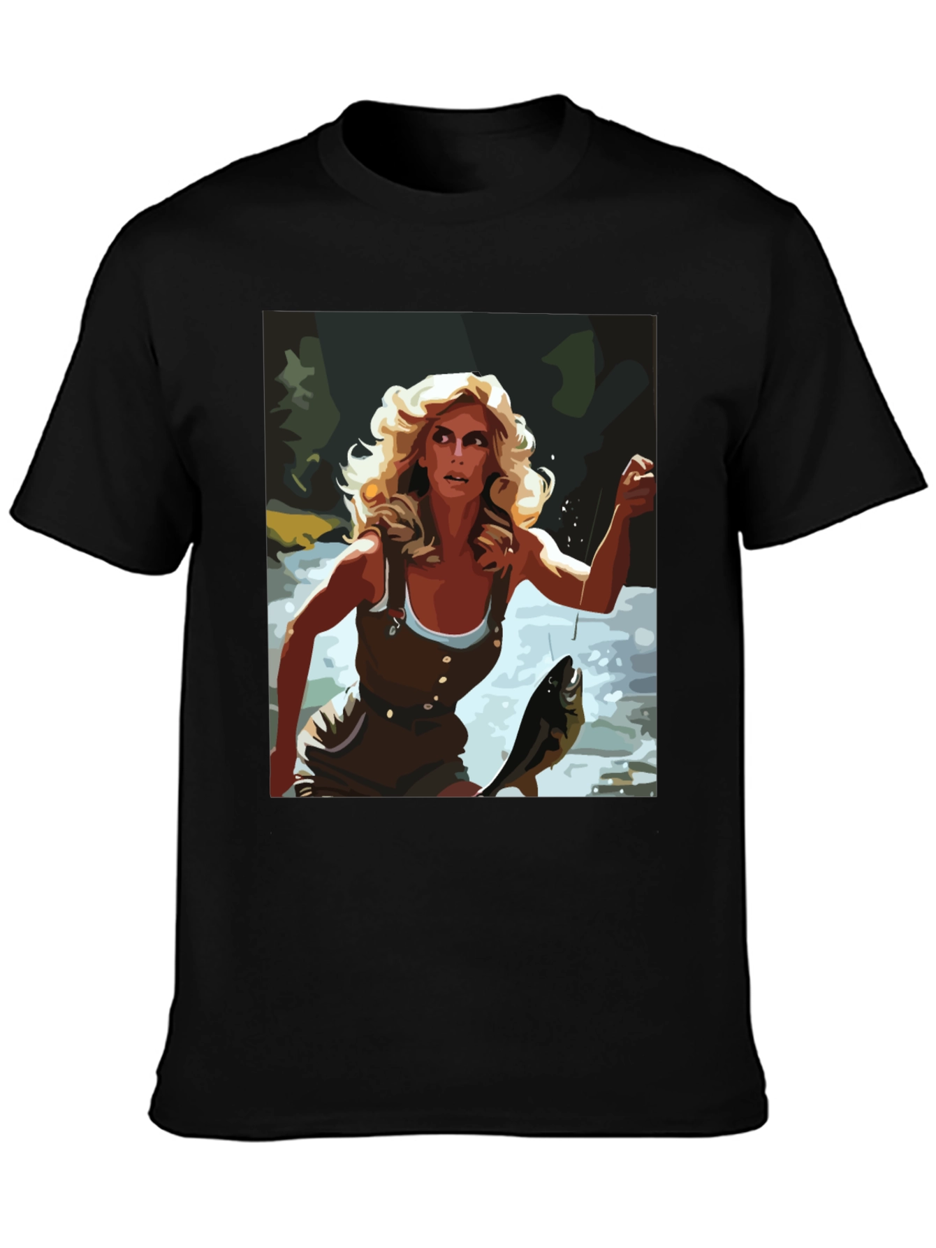 Fishing Woman Graphic Tee - Black Casual Shirt