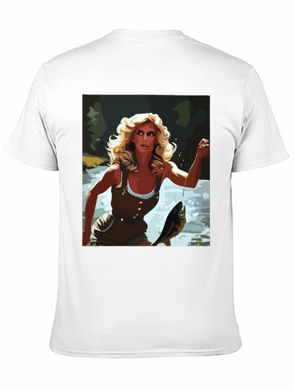 Fishing Woman Graphic Tee - Black Casual Shirt