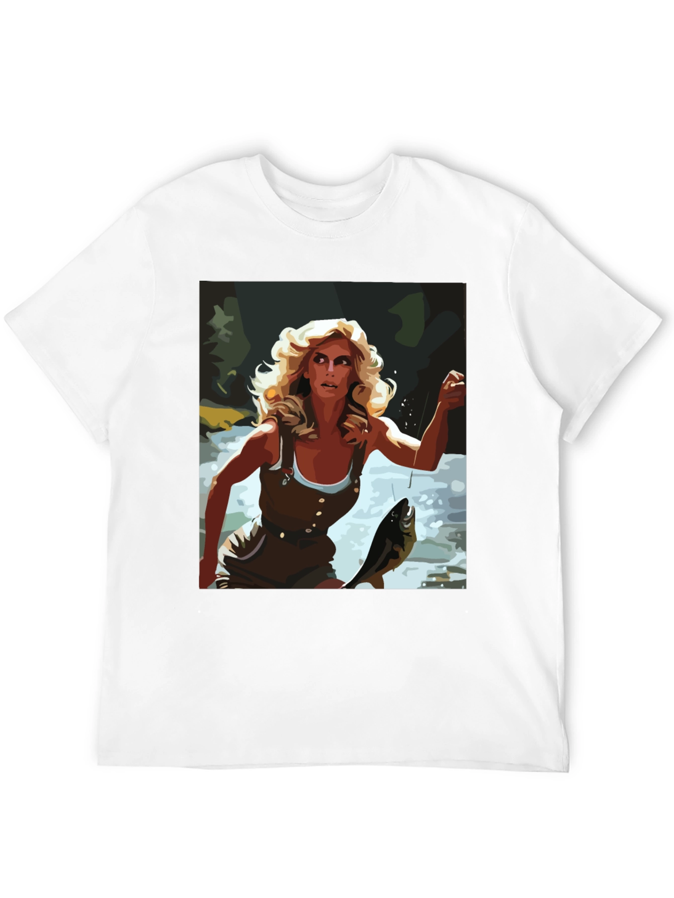 Fishing Woman Graphic Tee - Black Casual Shirt