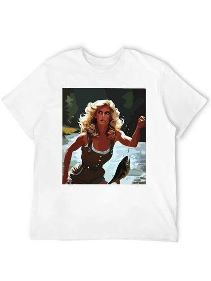 Fishing Woman Graphic Tee - Black Casual Shirt