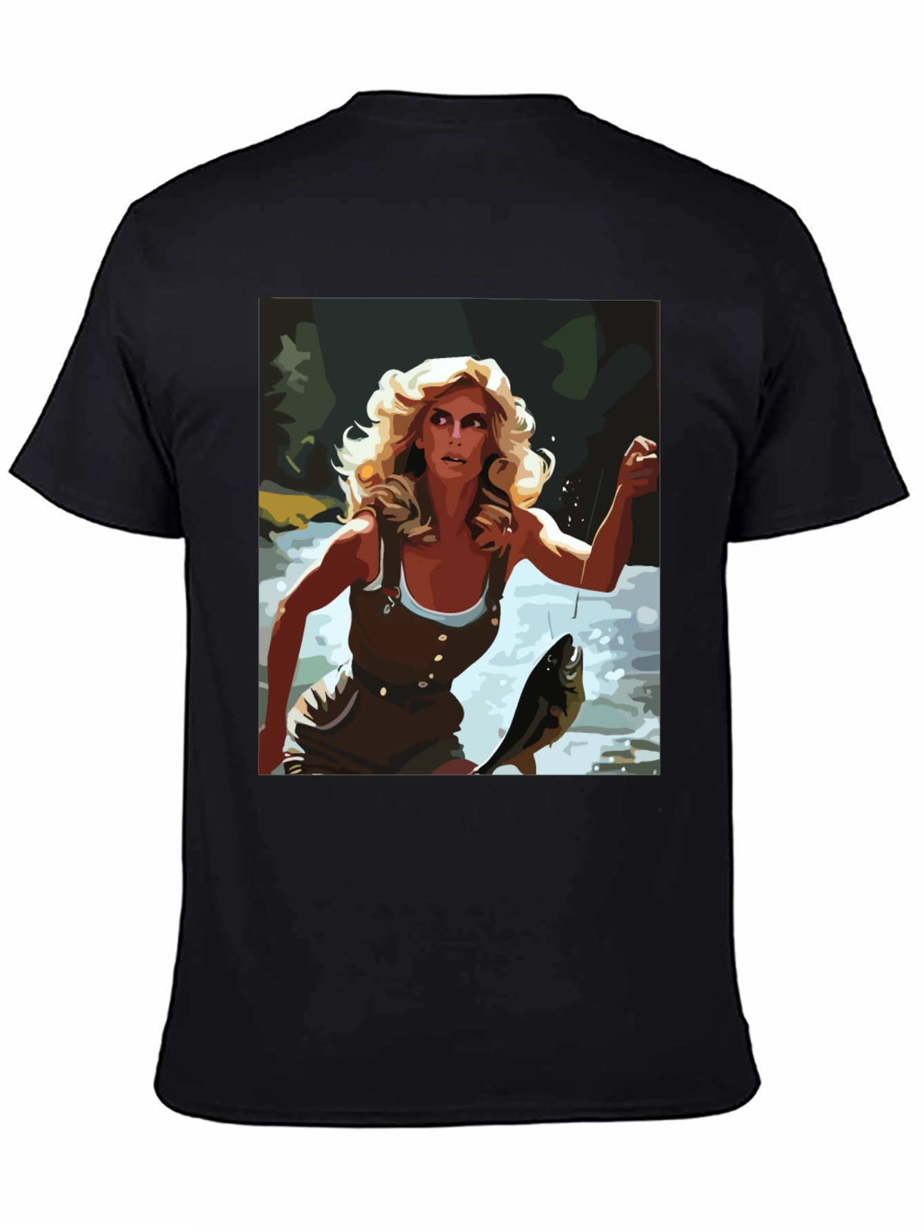 Fishing Woman Graphic Tee - Black Casual Shirt