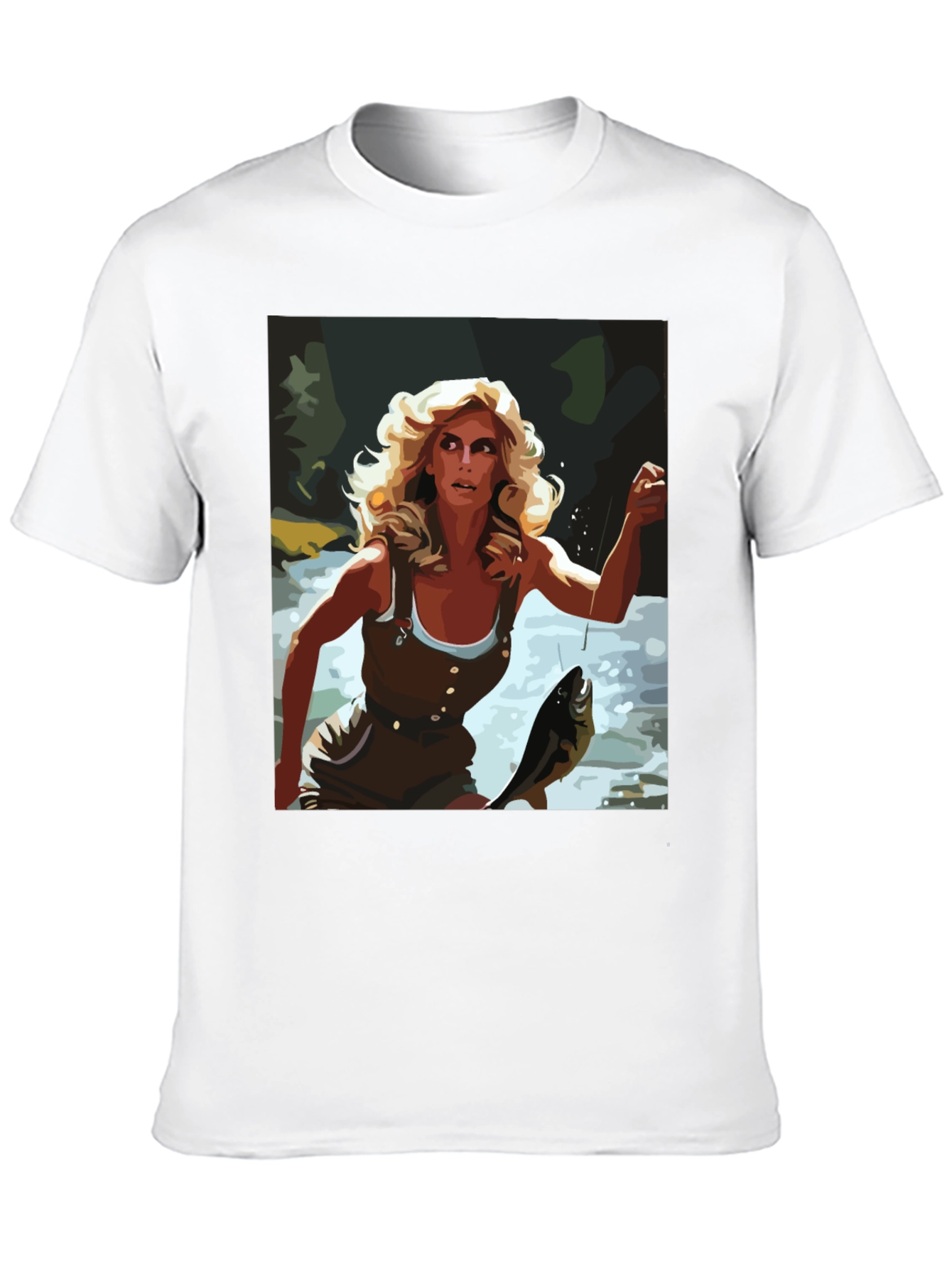 Fishing Woman Graphic Tee - Black Casual Shirt