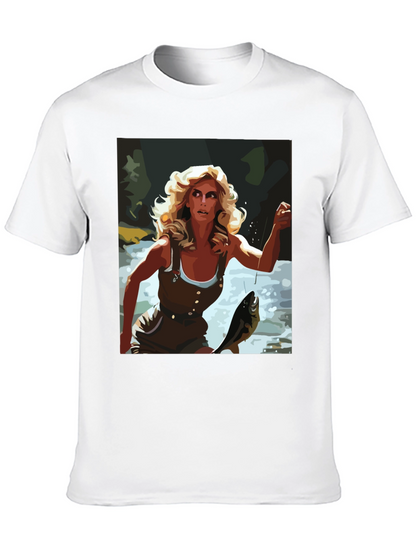 Fishing Woman Graphic Tee - Black Casual Shirt