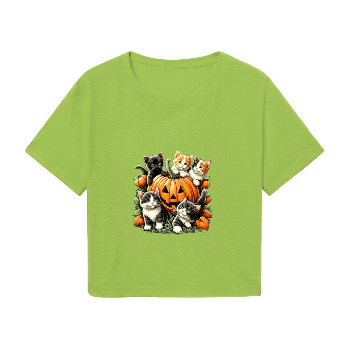 Adorable Kittens Surrounding Pumpkin Fall Halloween Cute Crop Top
