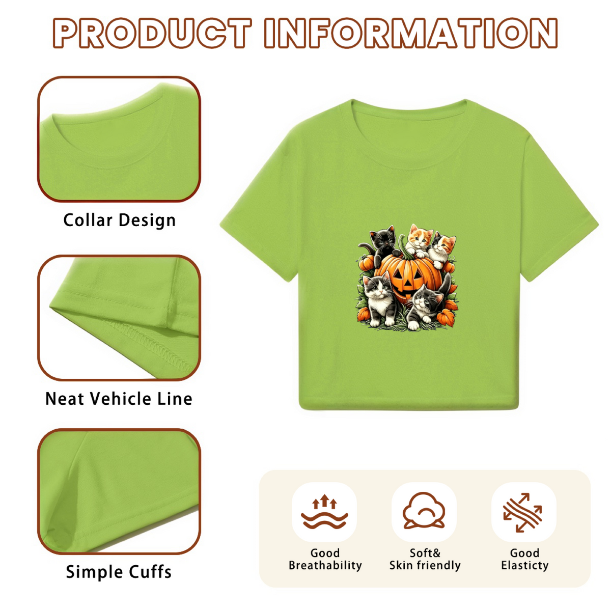 Adorable Kittens Surrounding Pumpkin Fall Halloween Cute Crop Top
