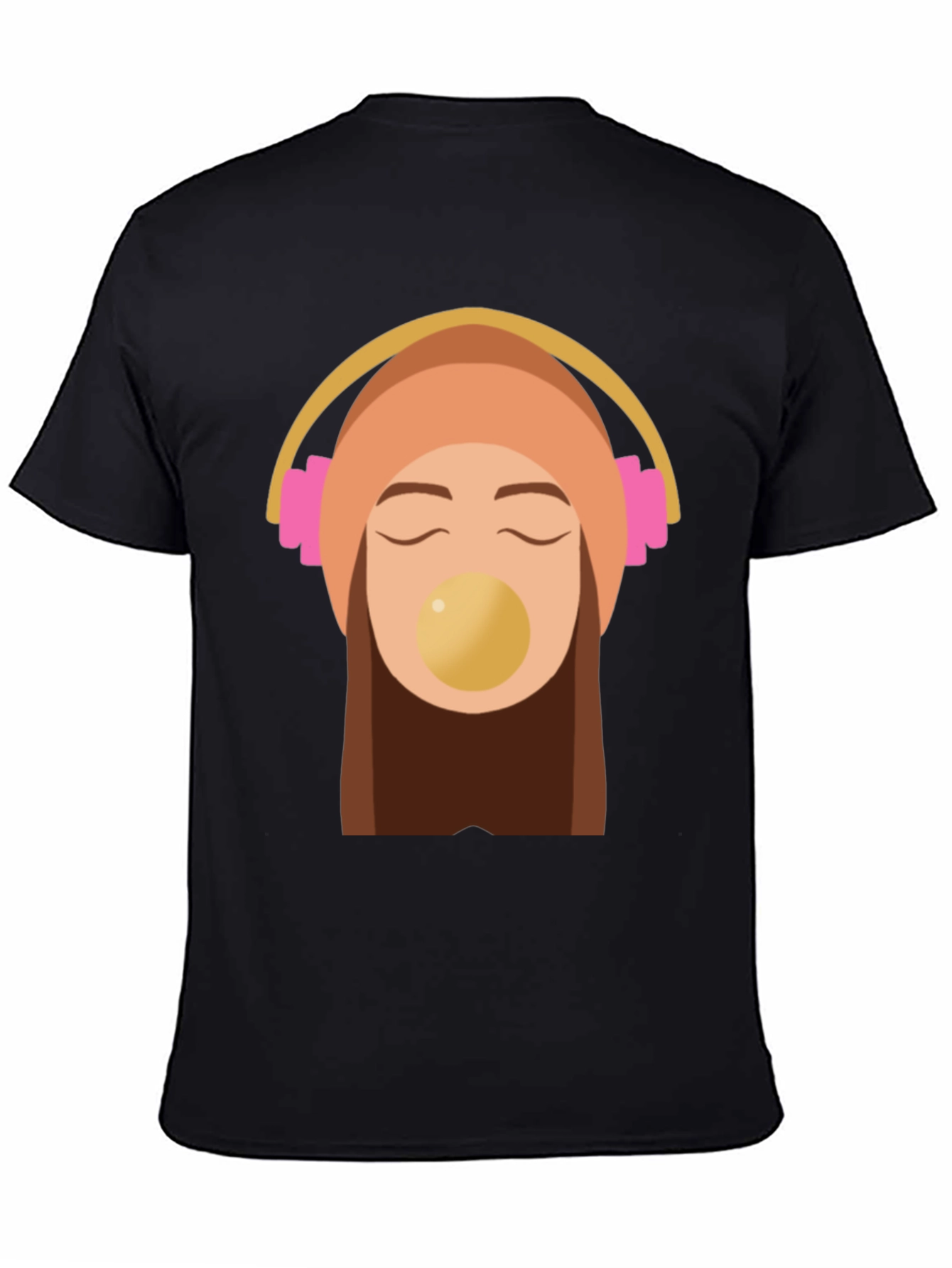Trendy Black Tee with Headphone Girl Graphic
