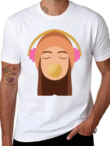 Trendy Black Tee with Headphone Girl Graphic