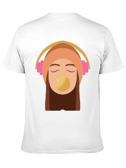 Trendy Black Tee with Headphone Girl Graphic