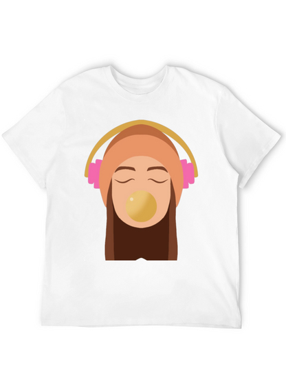 Trendy Black Tee with Headphone Girl Graphic