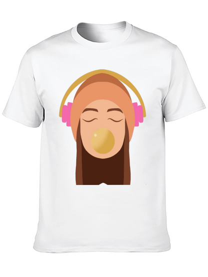 Trendy Black Tee with Headphone Girl Graphic