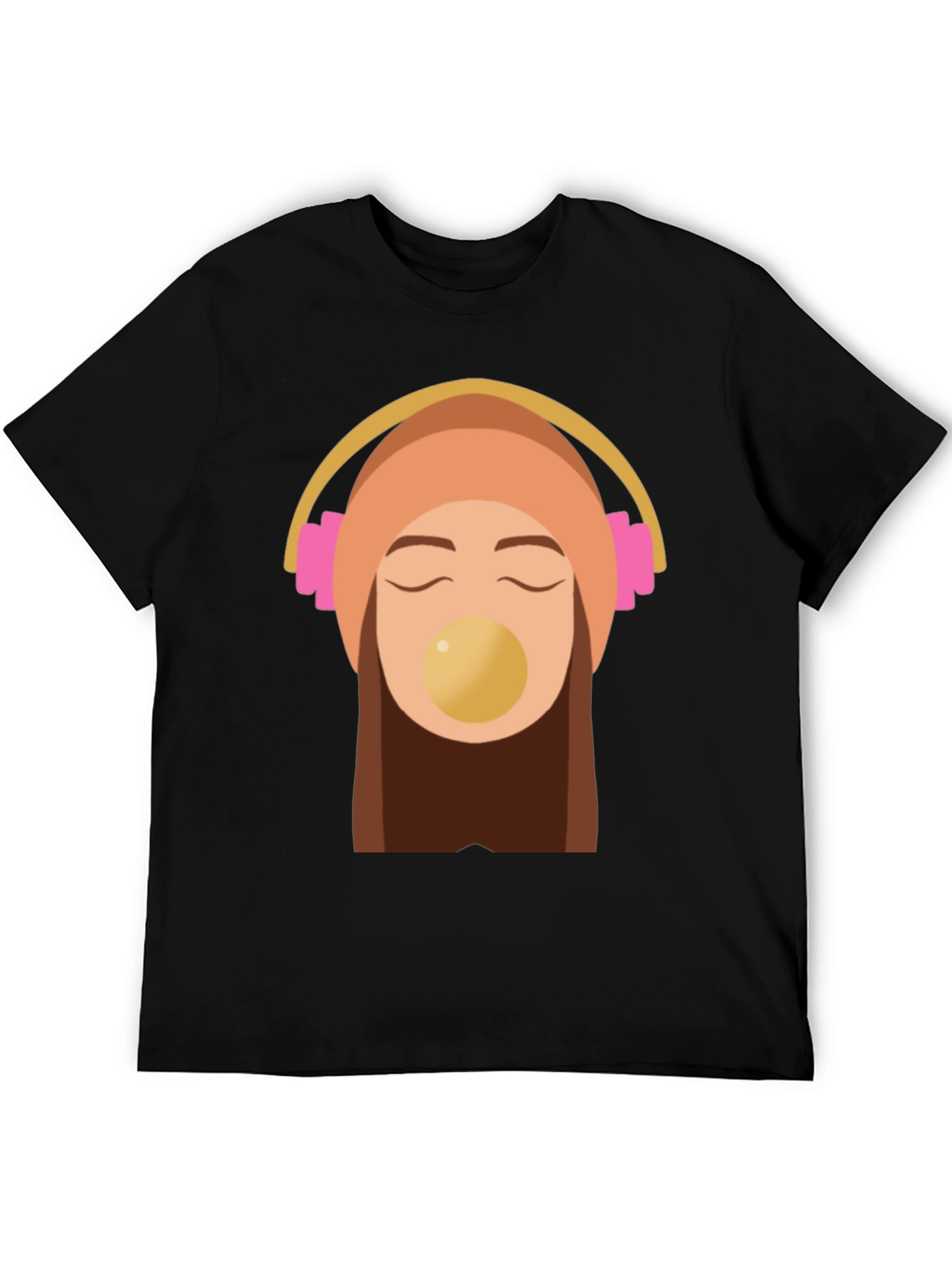 Trendy Black Tee with Headphone Girl Graphic