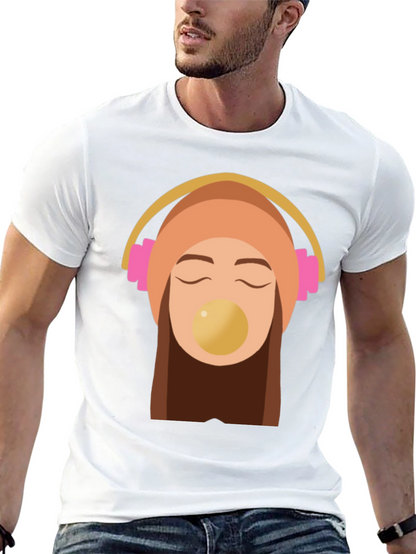 Trendy Black Tee with Headphone Girl Graphic