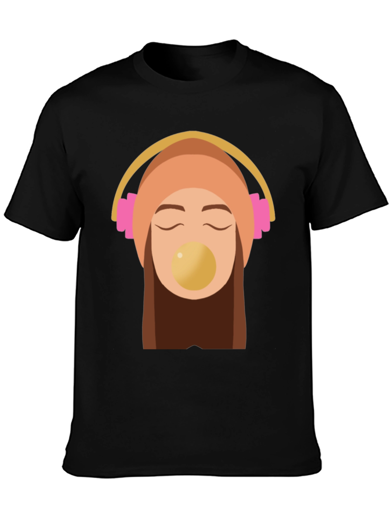 Trendy Black Tee with Headphone Girl Graphic