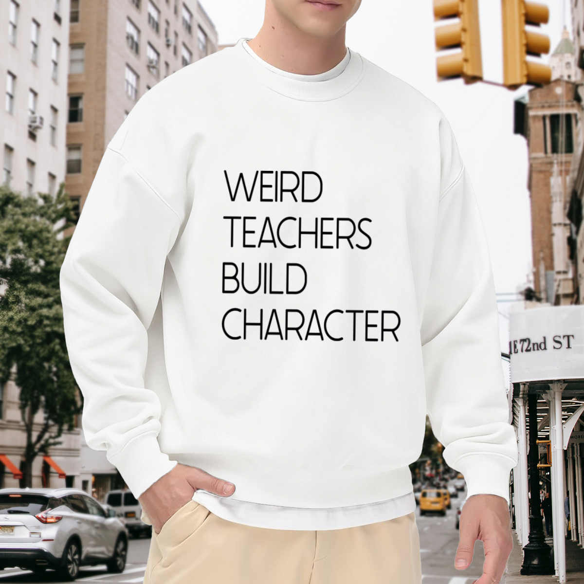 Weird Teachers Build Character Sweatshirt - Funny Teacher Quote Crewneck, Classroom Humor Pullover, Teacher Appreciation Gift Sweatshirt, School Staff Top