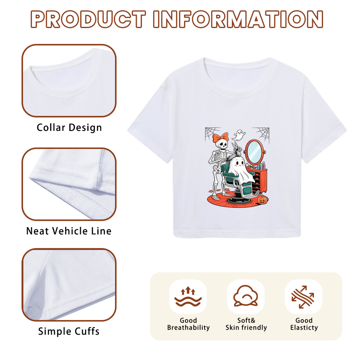 Skeleton Styling Ghost At Barbershop Spooky Halloween Crop Top