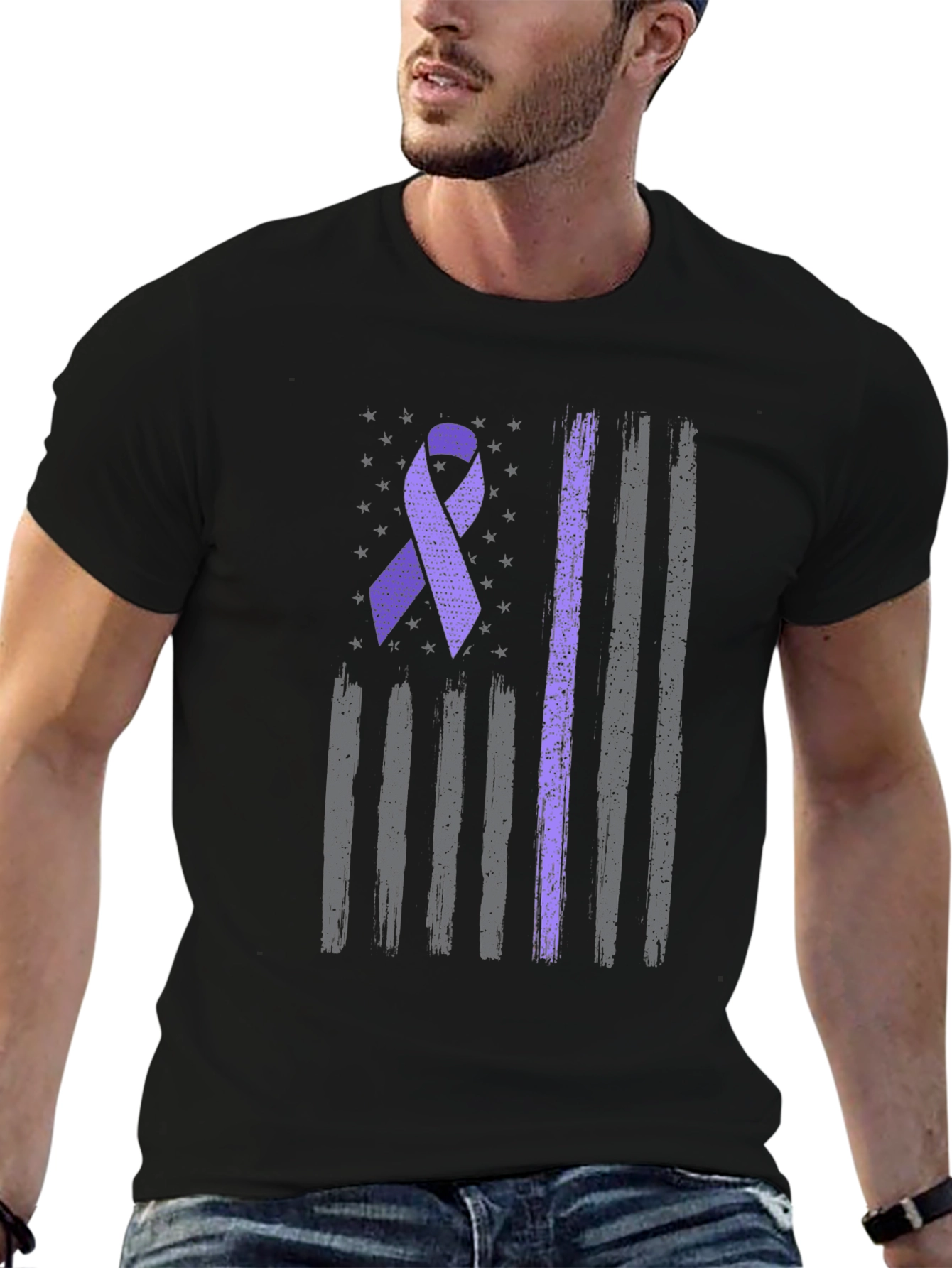 Purple Ribbon American Flag T-Shirt