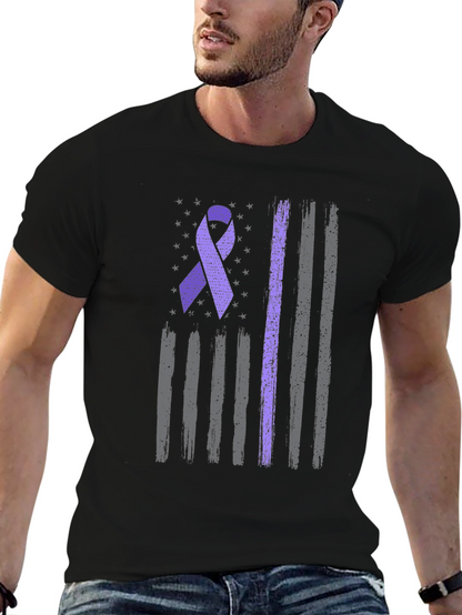 Purple Ribbon American Flag T-Shirt