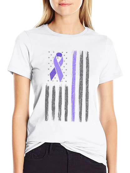 Purple Ribbon American Flag T-Shirt