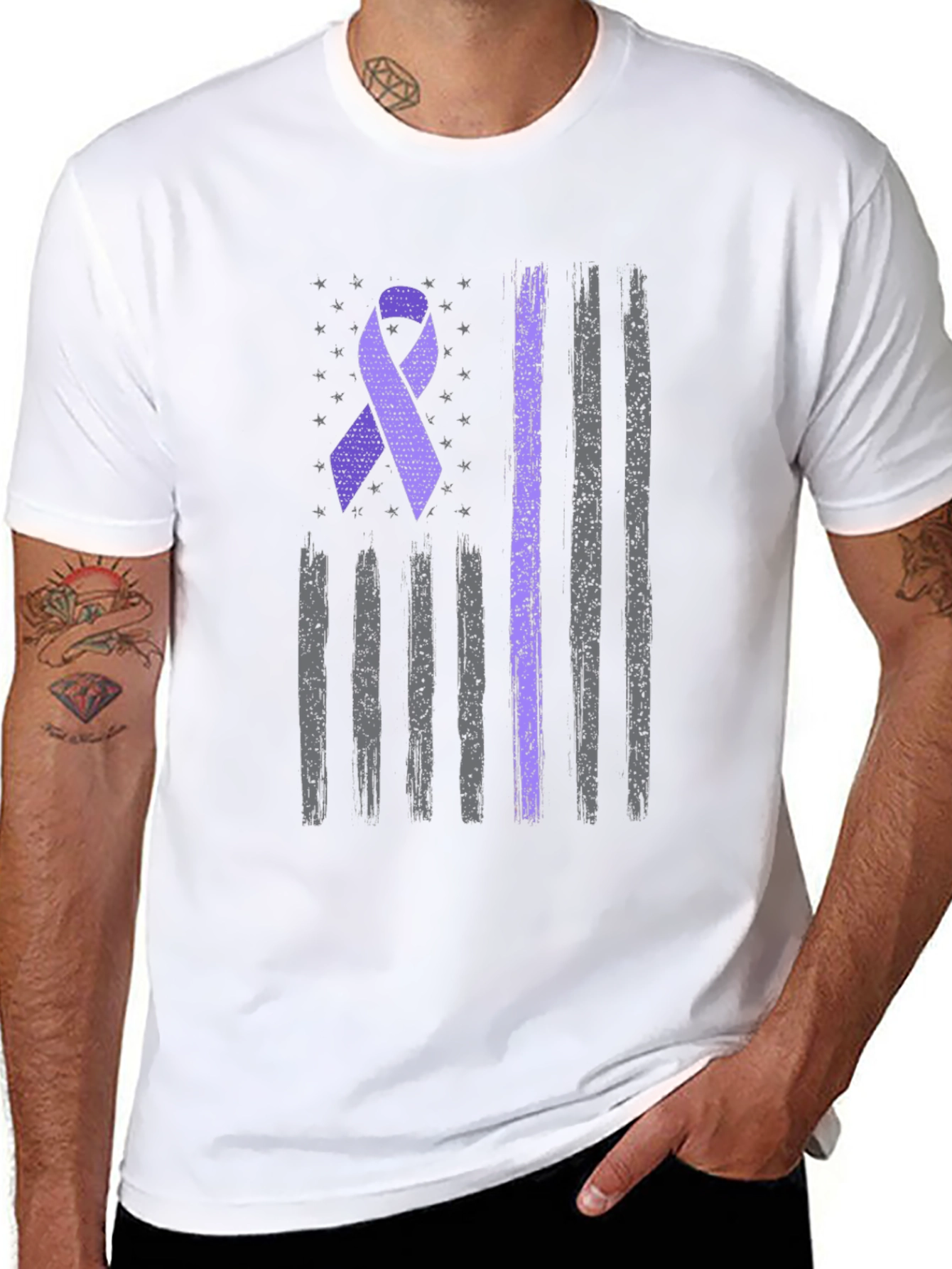 Purple Ribbon American Flag T-Shirt