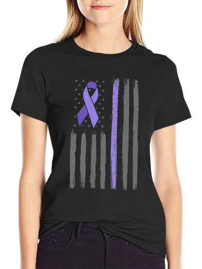 Purple Ribbon American Flag T-Shirt