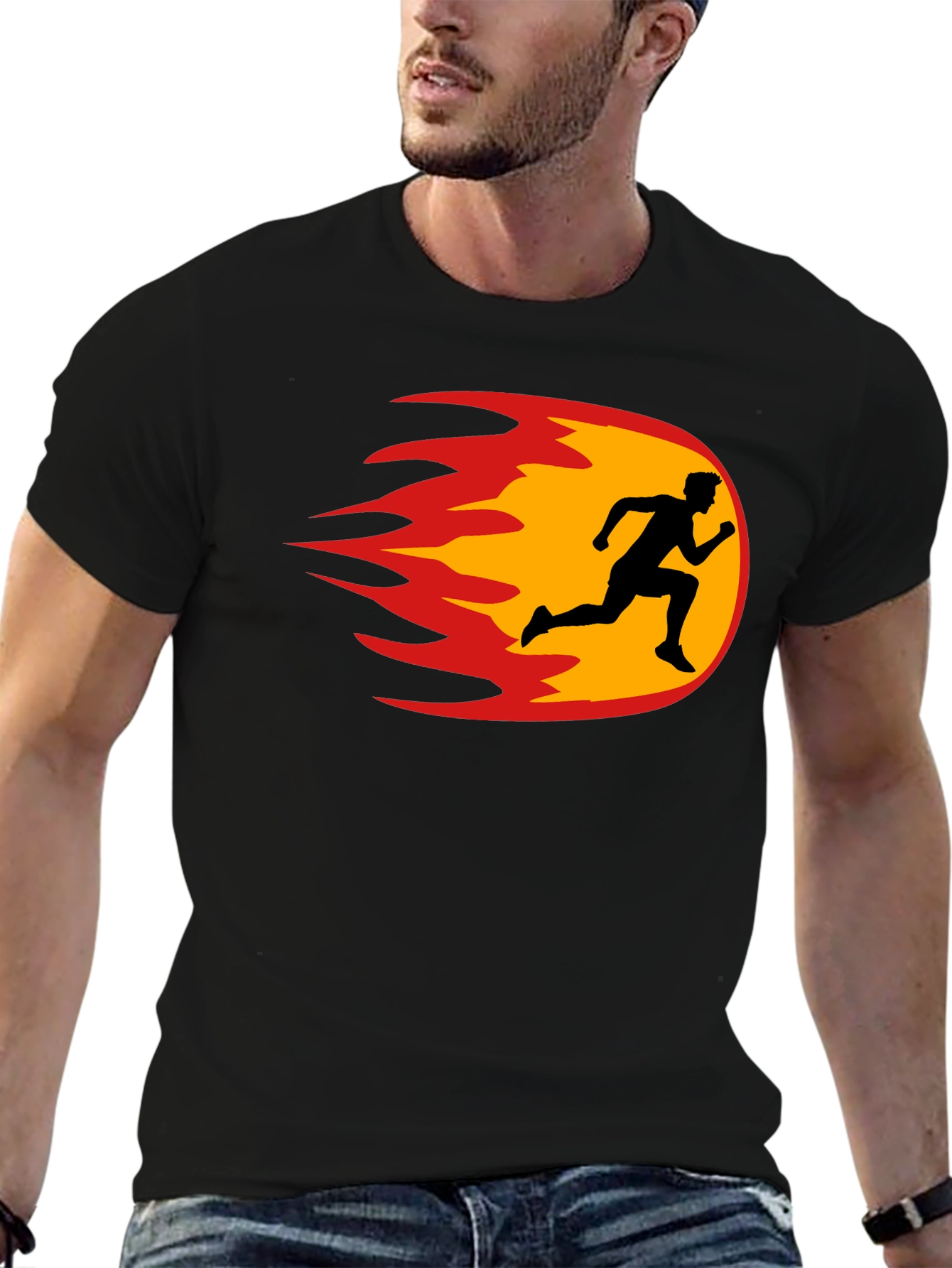 Fiery Runner Black T-Shirt - Speed & Style