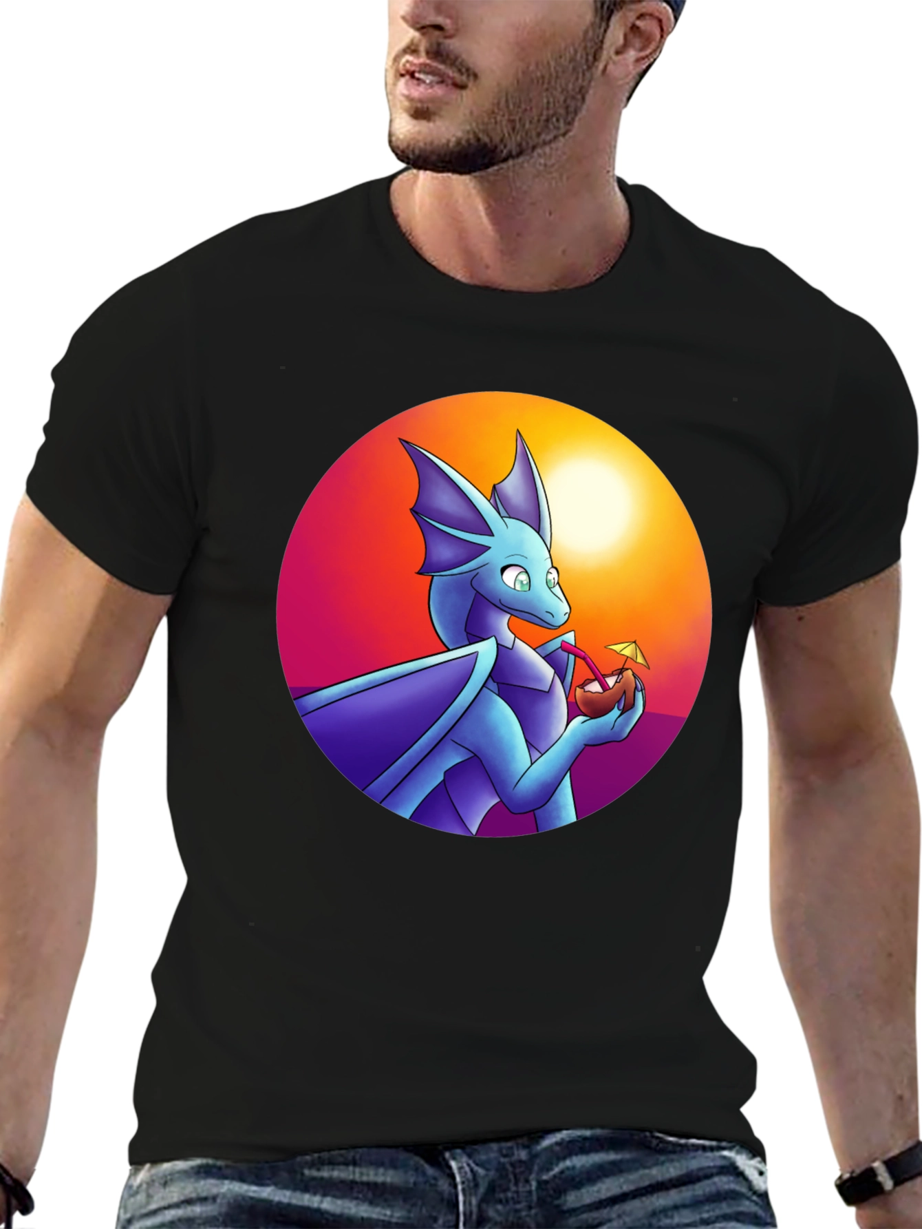 Dragon Sipping Cocktail Graphic Tee
