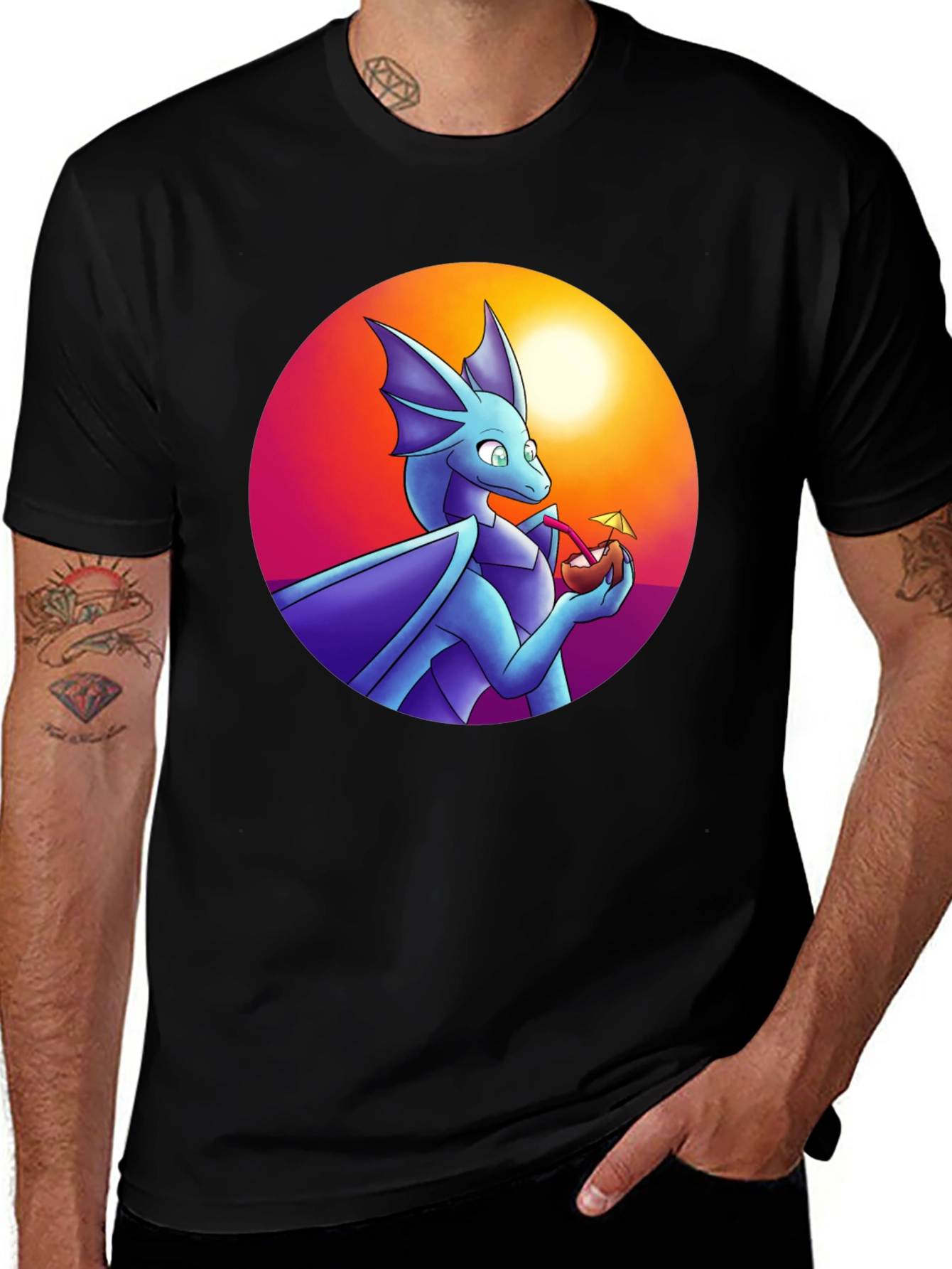 Dragon Sipping Cocktail Graphic Tee