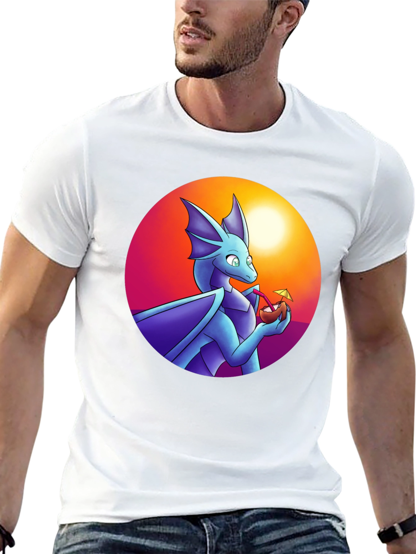 Dragon Sipping Cocktail Graphic Tee