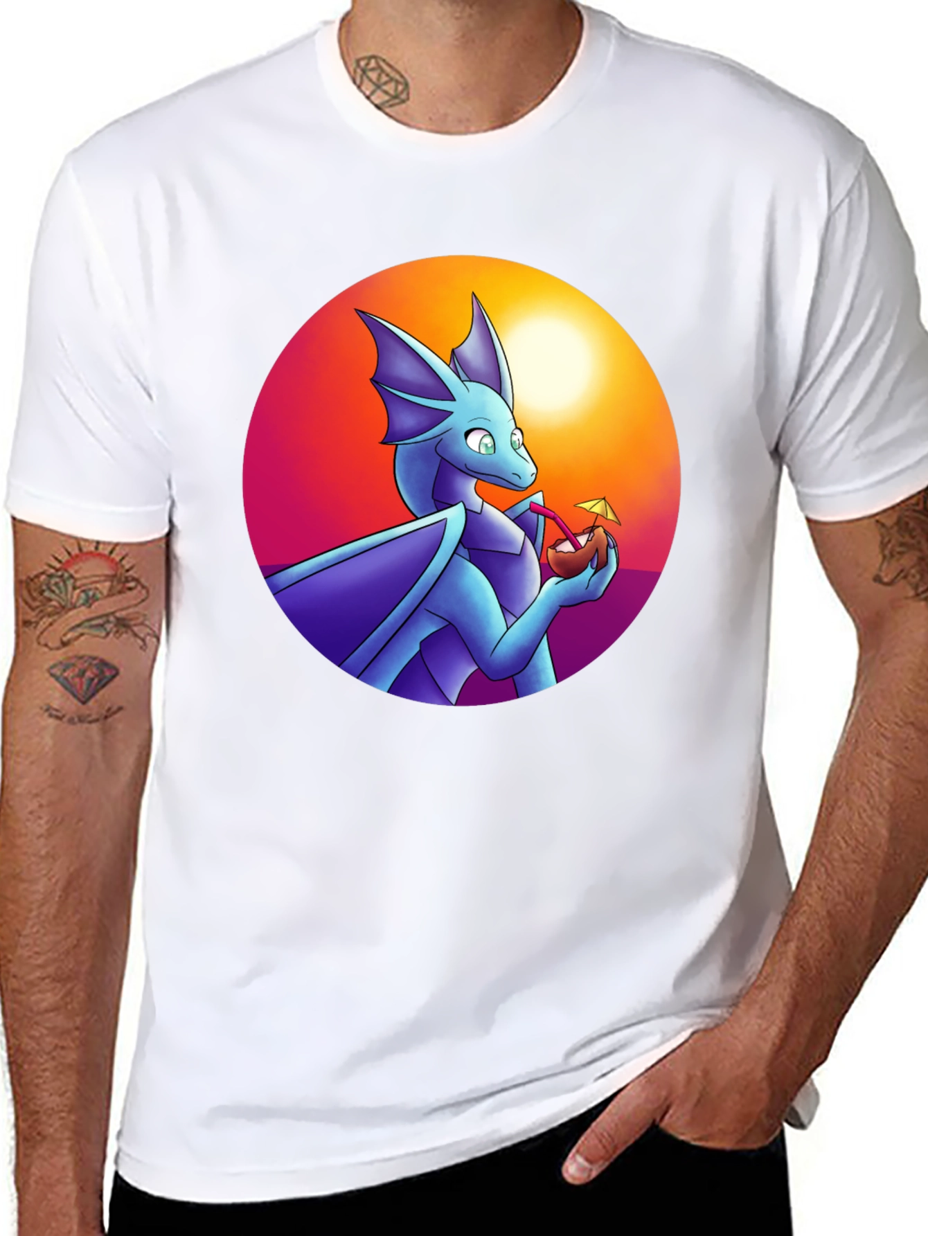 Dragon Sipping Cocktail Graphic Tee