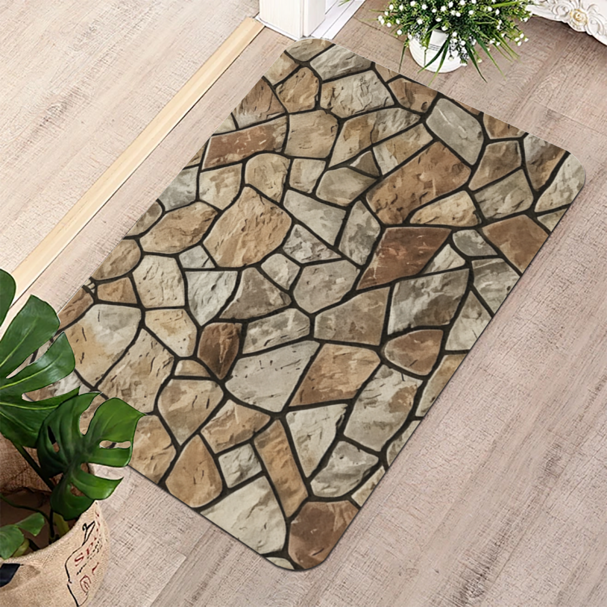 Natural Rough Stone Texture£üImitation Natural Rough Rock Stone Diatomite Mat, Retro Stone Pattern Absorbent Non?Slip Entry Bathroom Rug